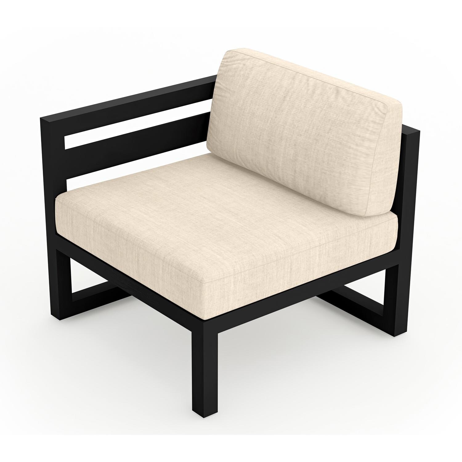 Lakeview MSTYCV-BK-LAS-CF Misty Cove Aluminum Left Arm Club Chair in Black w/Canvas Flax Cushions by Lakeview Outdoor Designs - Angled Front - White Background thumbnail