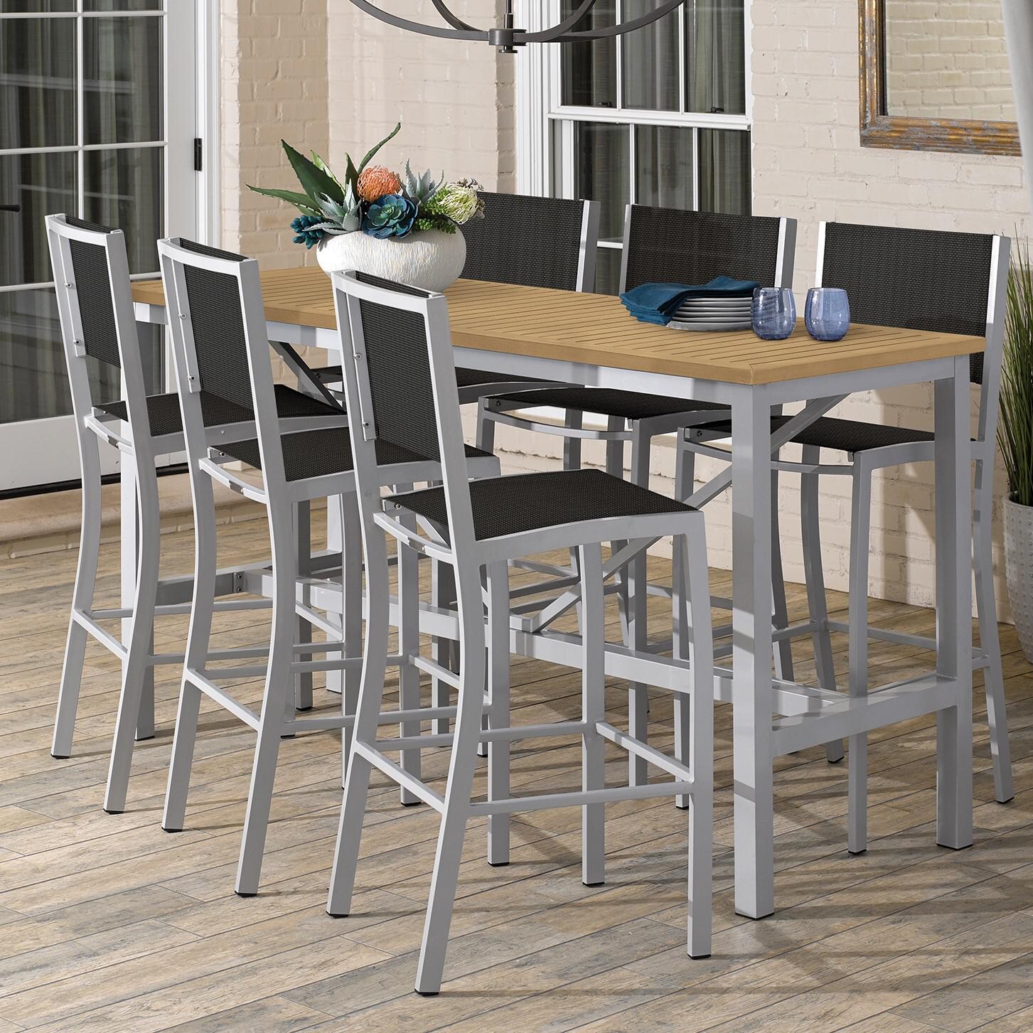 Travira 7 Piece Aluminum Patio Bar Set W/ 72 X 30 Inch Rectangular Table and Tekwood Natural Tabletop By Oxford Garden - On The Patio thumbnail