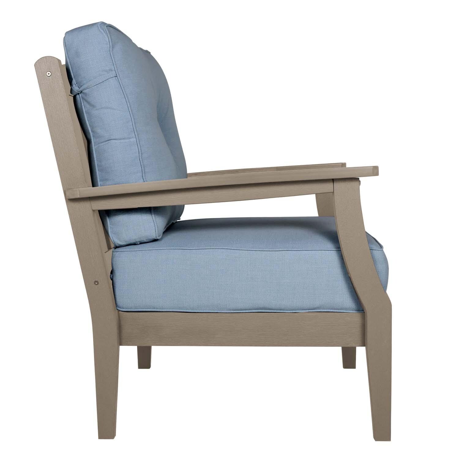 Blushing Bay Recycled Plastic Club Chair in Bliss Dew/Woodland Brown by Lakeview Outdoor Designs - Side View - White Background thumbnail