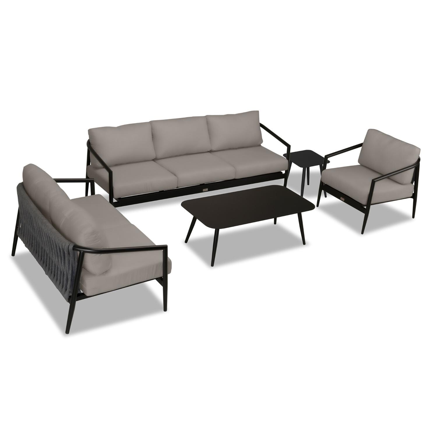 Lakeview Midnight Cove 5 Pc Aluminum Sofa Seating Set in Black/Carbon/Canvas Charcoal - Top - White Background thumbnail