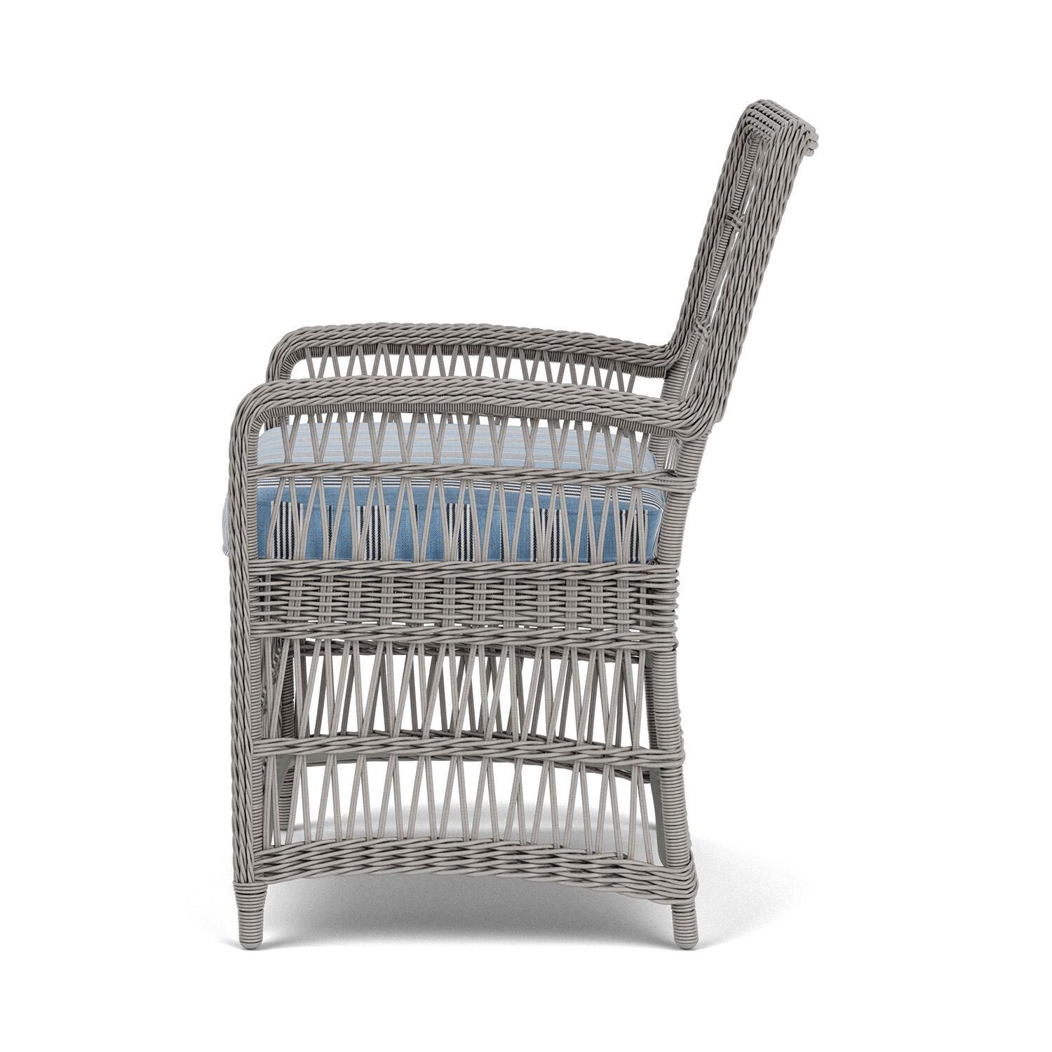 Lloyd Flanders Mackinac Dining Armchair in Putty Finish with Hansen Sky Fabric - Left Side thumbnail