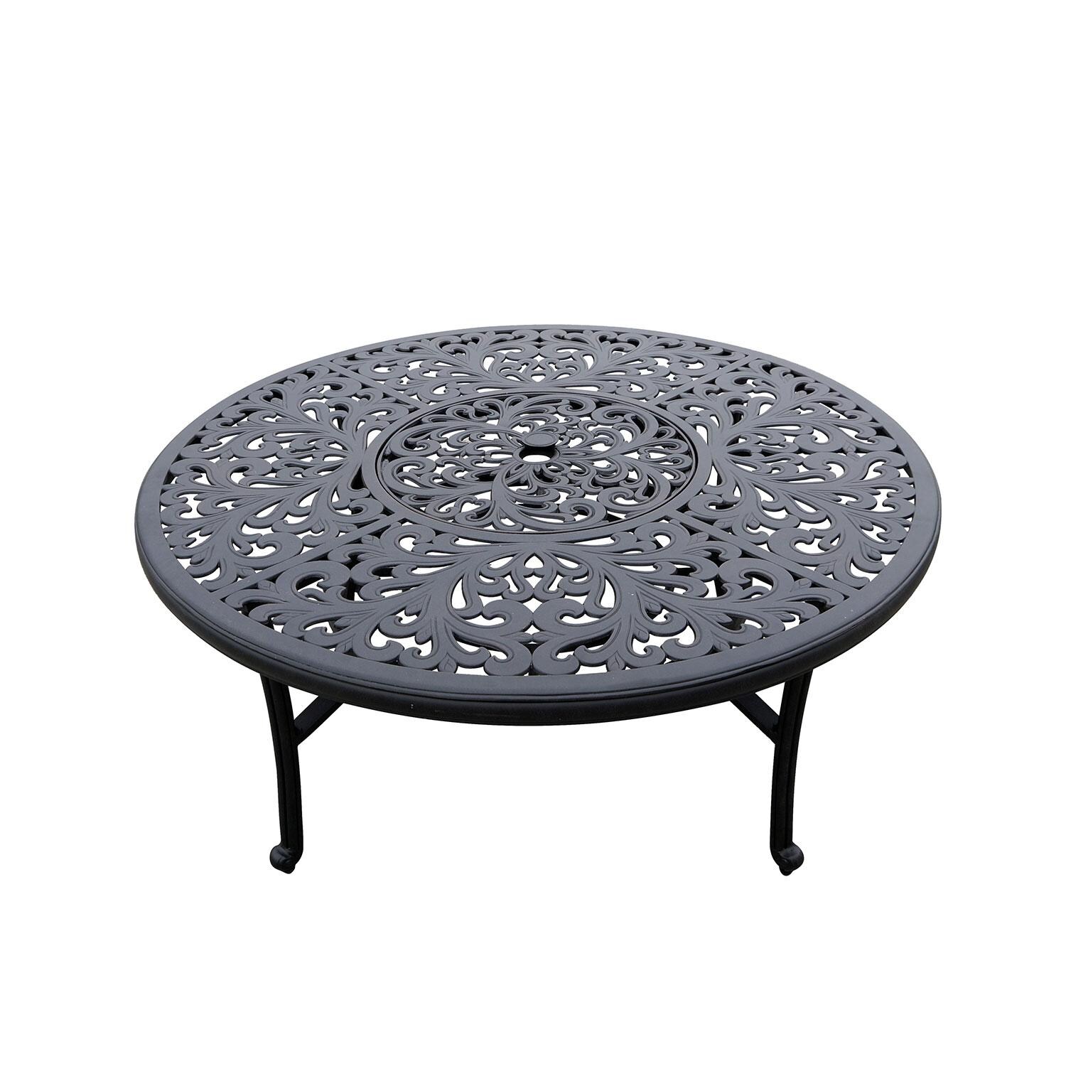 Darlee B/DL2056-5PC-80Q Santa Monica 5 Pc Conversation Set W/ Cushions & 52 Inch Round Ice Bucket Tea Table - Tea Table Ice Bucket Lid On - White Background thumbnail