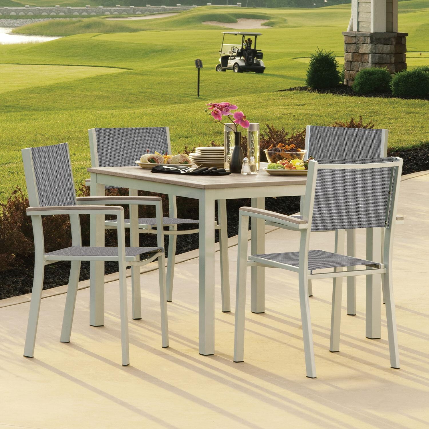 Travira 5 Pc Powder-Coated Aluminum Dining Set W/ Square Table in Titanium by Oxford Garden - On Golf Course - Lifestyle thumbnail