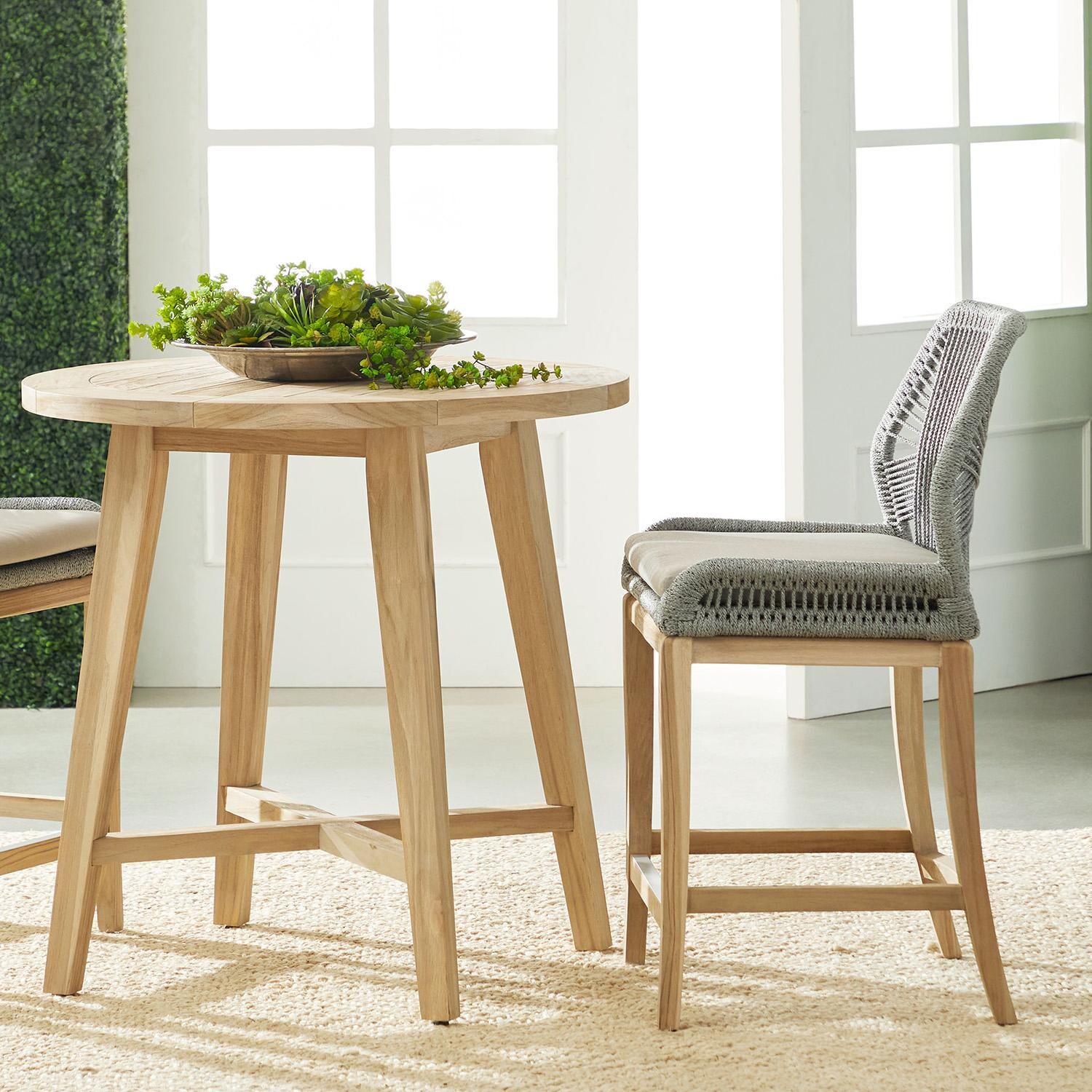 Lakeview Rustic Bay 36 Inch Gray Teak Round Dining Table - Lifestyle thumbnail