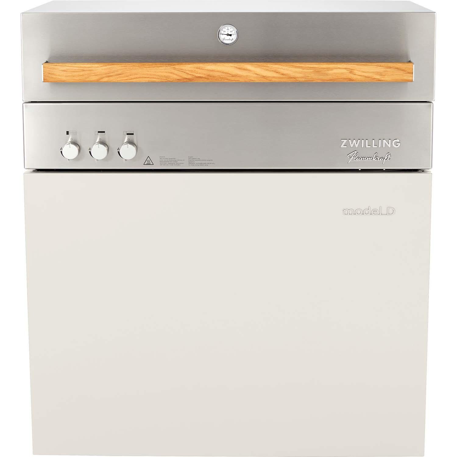 Flammkraft 1030975 Model D Natural Gas Grill - Ivory White - Closed - White Background thumbnail