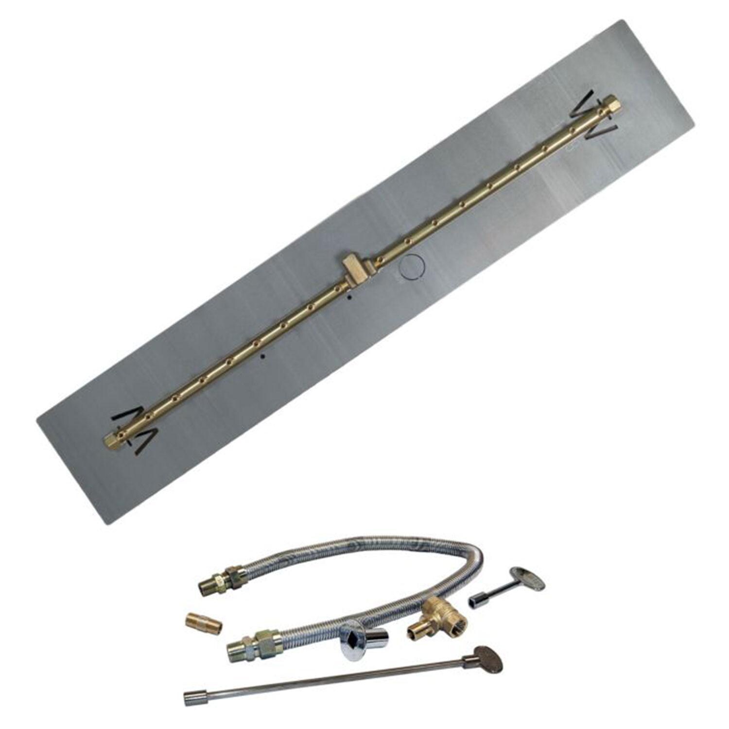 Warming Trends 37 5/8 Linear Brass Natural Gas/Propane Burner w/ 40 X 8-in Plate & Flex Line Kit - White Background thumbnail