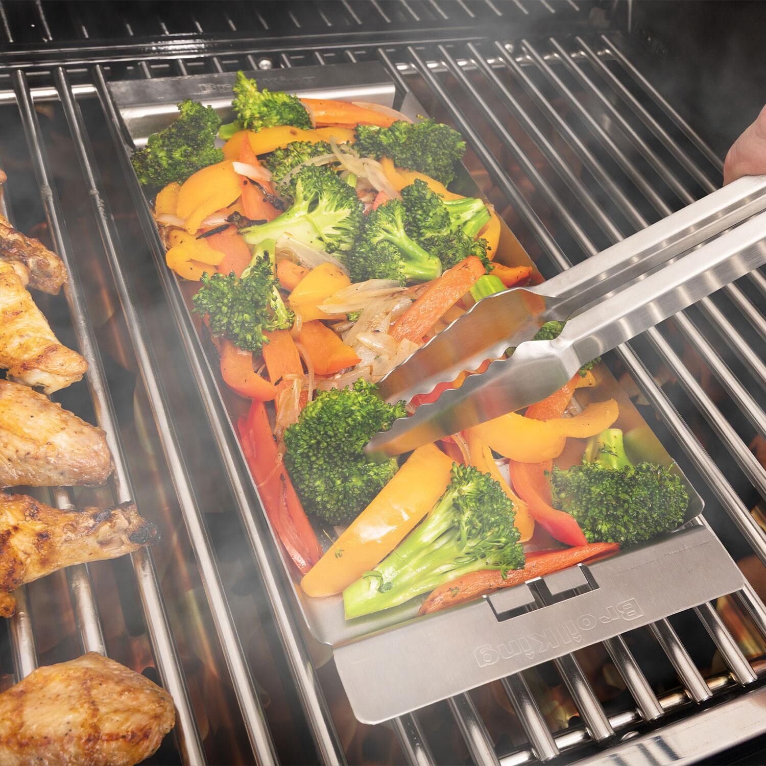 Broil King 64046 Ultra Lite 12-in Stainless Steel Tongs - Veggies - Lifestyle thumbnail
