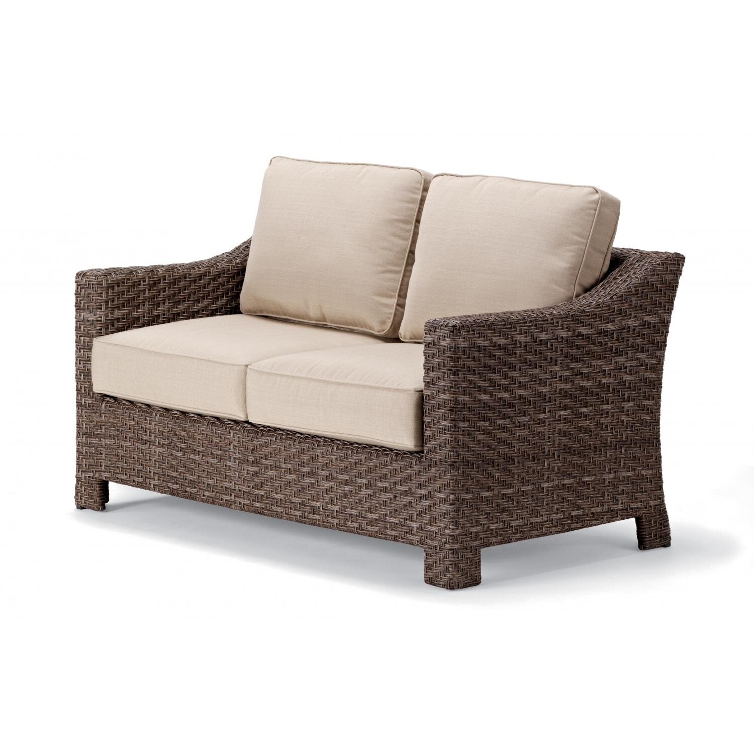 Lake Shore Wicker Patio Loveseat By Telescope Casual - Driftwood/Linen Champagne