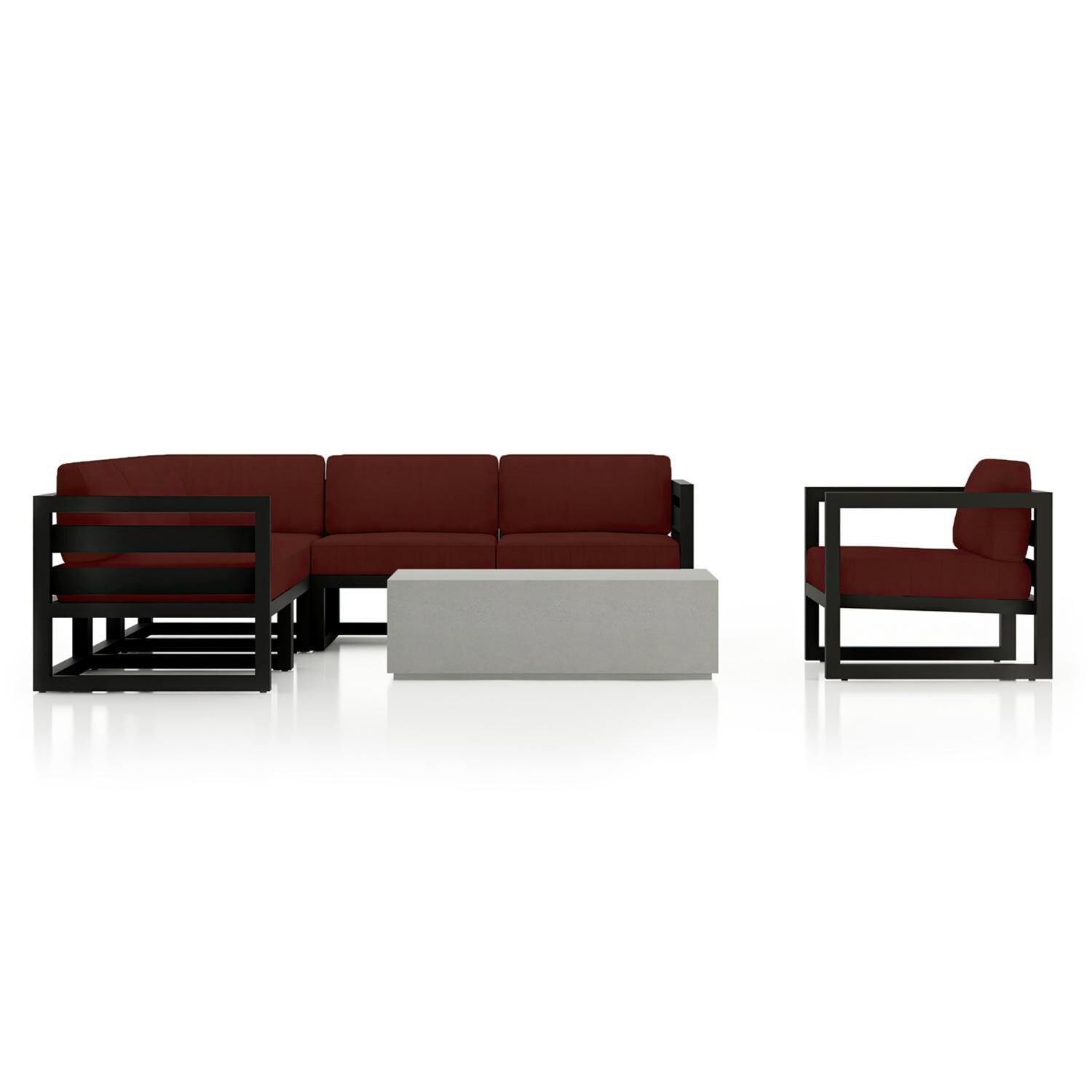 Lakeview MSTYMAS-BK-7SEC-HN Misty Cove 7 Pc Aluminum Sectional Set in Black w/Coffee Table & Canvas Henna Cushions by Lakeview Outdoor Designs - Set - White Background thumbnail