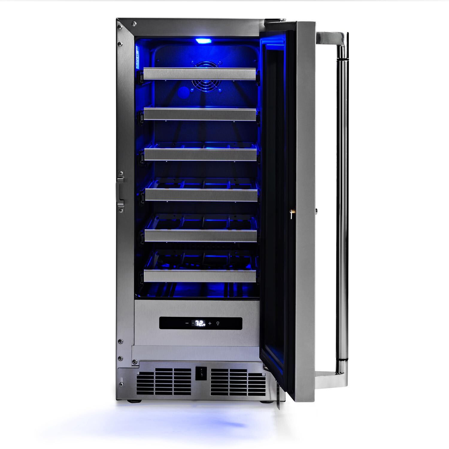 Lynx LN15WINE 15-in 2.7 Cu. Ft. Outdoor Wine Refrigerator w/ Lock - Door Open Right Hinge - White Background thumbnail