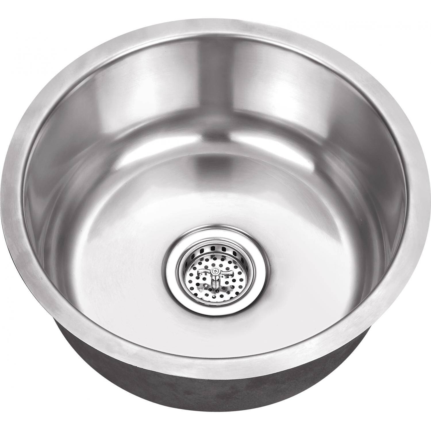 Platinum 17-Inch Round 18-Gauge Stainless Steel Undermount Bar Sink (Shown With Strainer -  Not Included) thumbnail