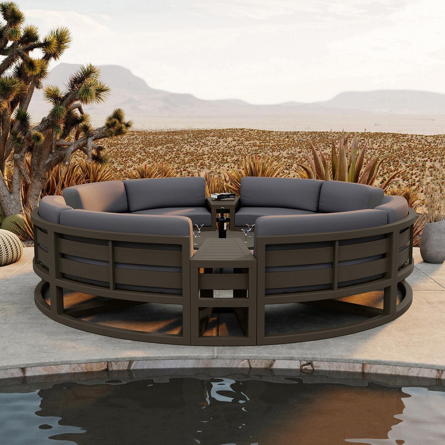 Misty Cove 7 Piece Curve Sectional Set in Slate w/Coffee Table & Canvas Charcoal Cushions by Lakeview - Lifestyle thumbnail