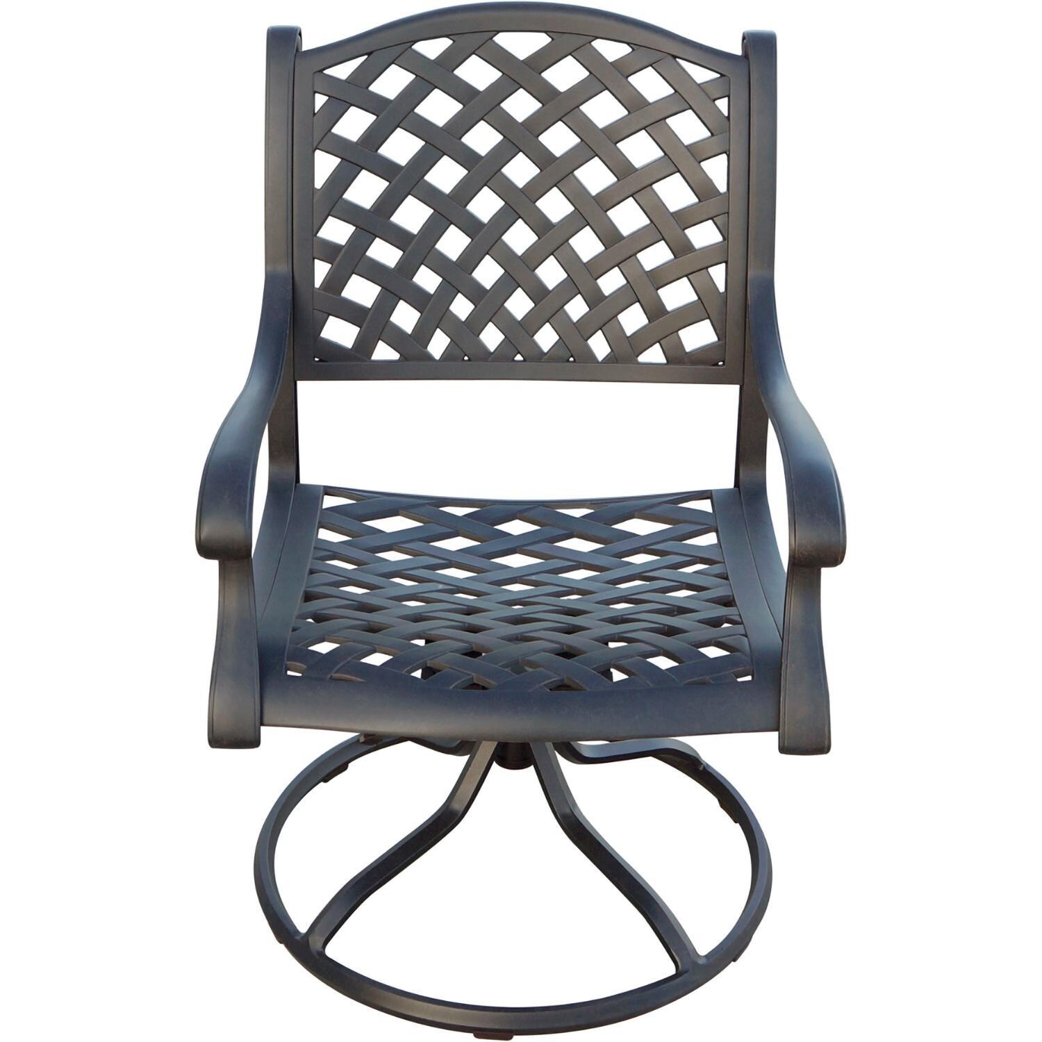 Darlee Nassau 5-Piece Patio Swivel Rocker Dining Set with Sky Blue Cushions and 48 Inch Round Dining Table - Chair Front - White Background thumbnail