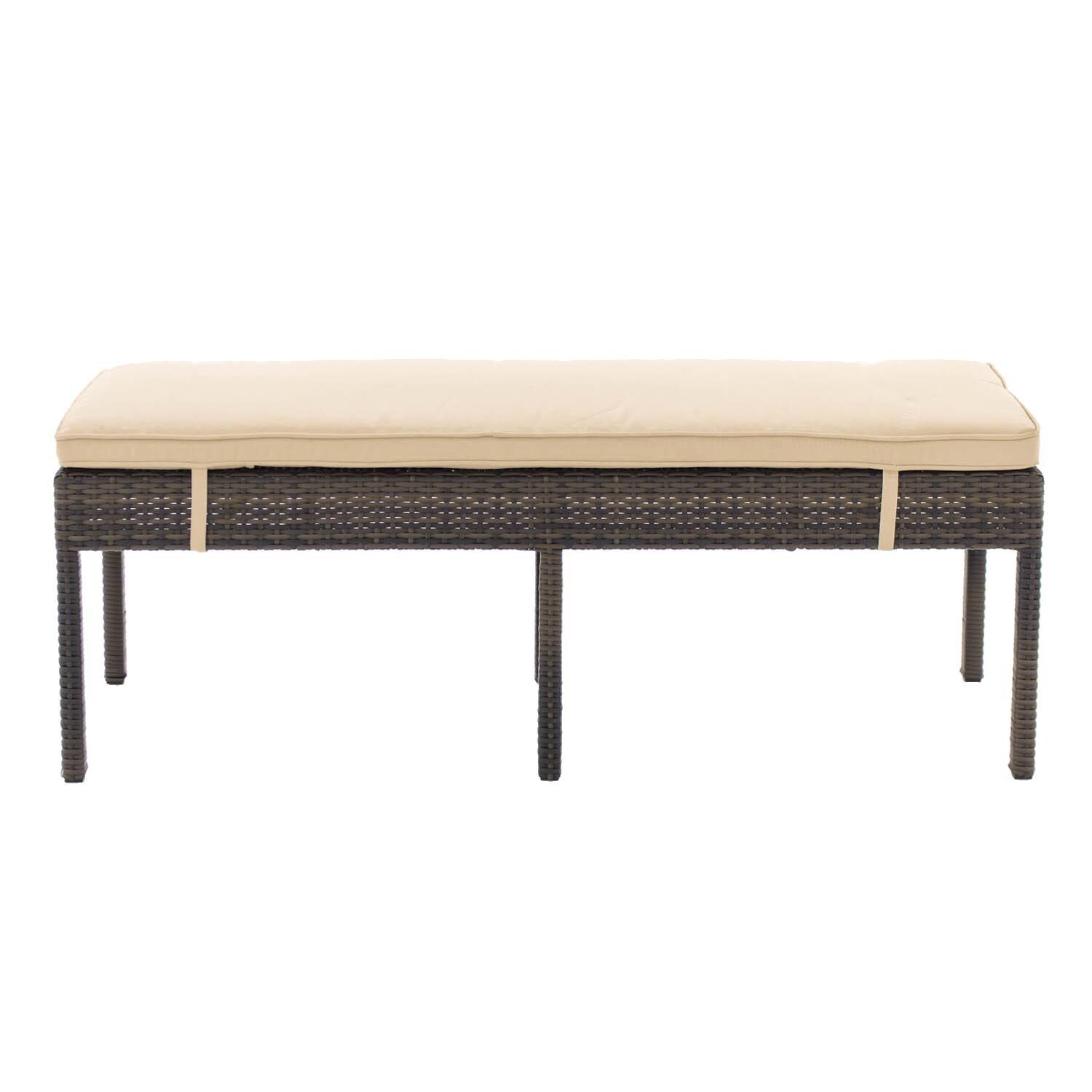 Gentilly 52 Inch Wicker Patio Bench W Sunbrella Antique Beige