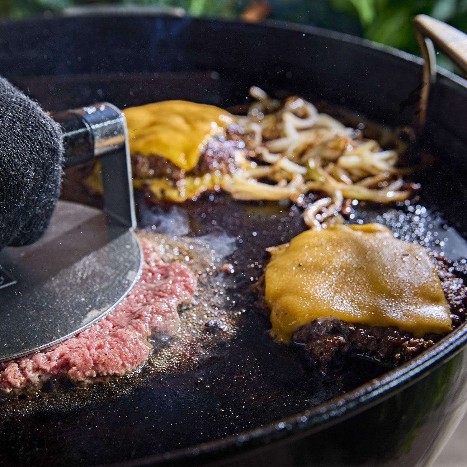 Weber 3400382 Rust-Resistant Griddle Insert - Grilling Burgers - Lifestyle