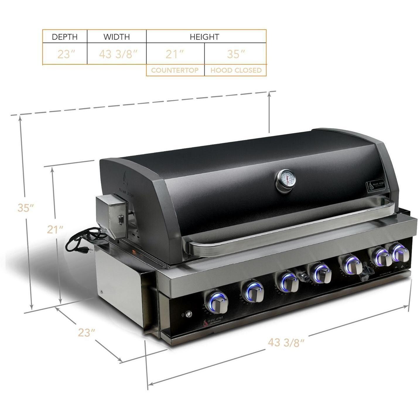 Mont Alpi MA805-AWBSS 6-Burner Black Stainless Steel Art-Wood Propane Island Grill - Grill Head Only - Dimensional thumbnail