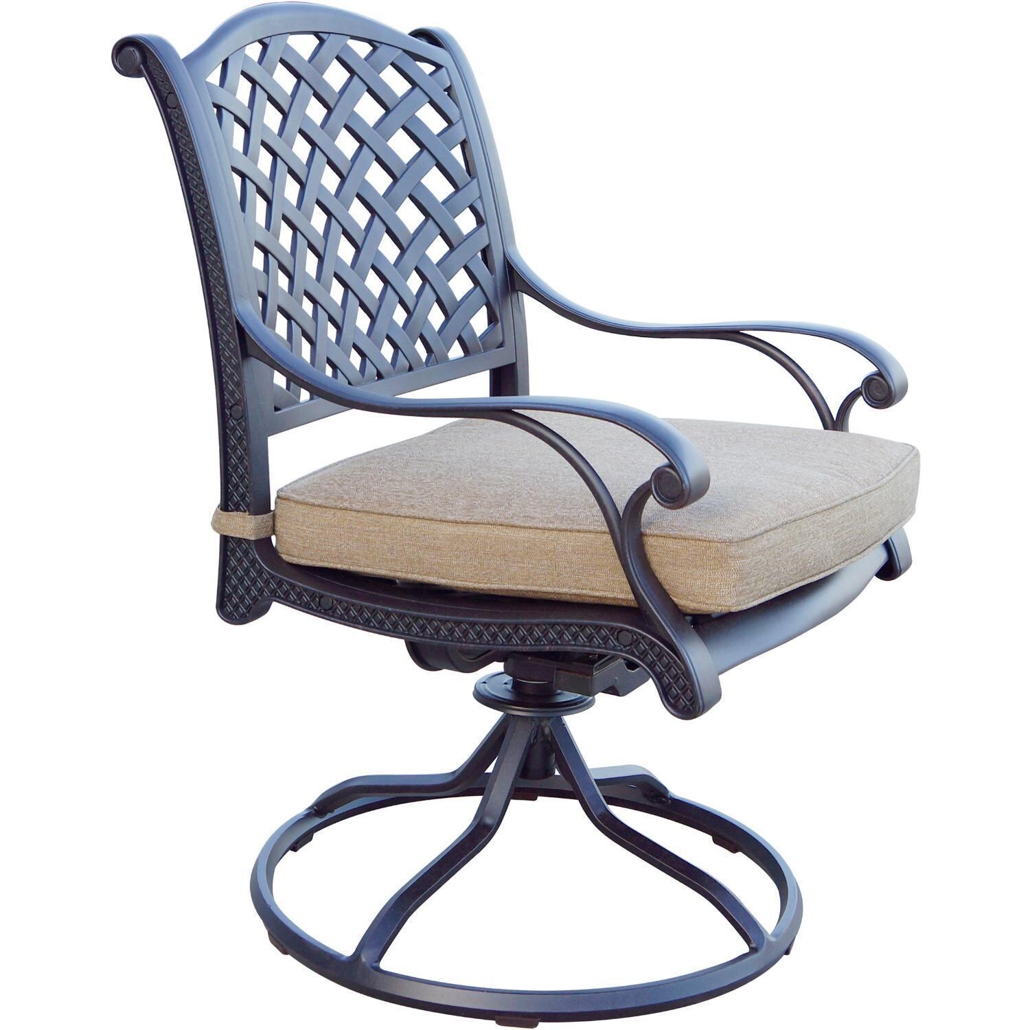 Darlee Nassau 9-Piece Patio Dining Set (with Swivel Rockers) with Sesame Cushions and 64 Inch Square Dining Table - Swivel Chair W/ Cushion - White Background thumbnail