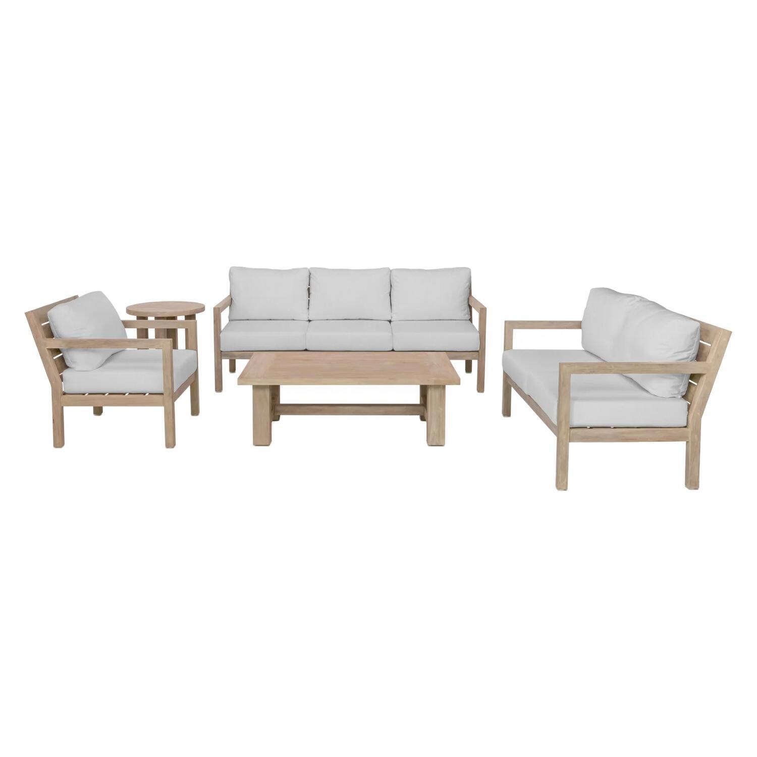 Teak + Table Monday 5 Piece Brushed Teak Patio Seating Set in Granite - White Background thumbnail