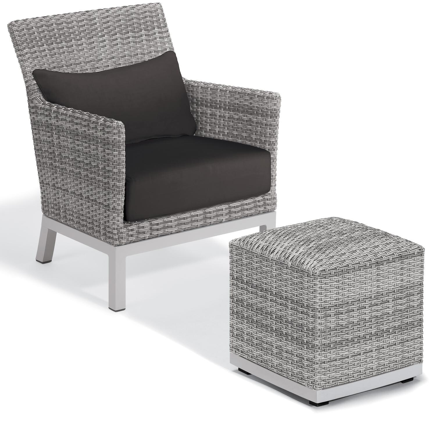 Argento 2 Piece Wicker Patio Seating Set W/ Ottoman & Lumbar Pillow By Oxford Garden - Jet Black thumbnail