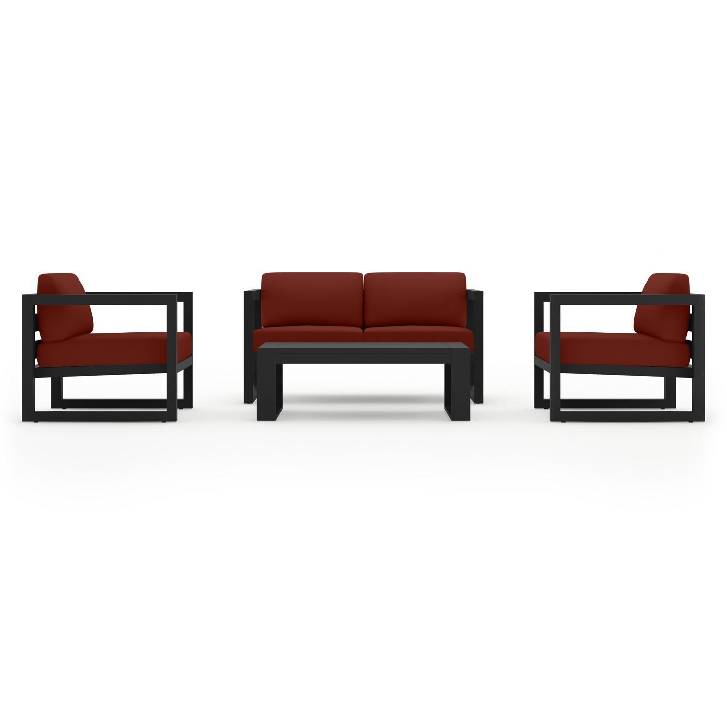 Lakeview MSTYMAS-BK-4SS-HN Misty Cove 4 Pc Aluminum Seating Set in Black w/Loveseat & Canvas Henna Cushions by Lakeview Outdoor Designs - Set - White Background thumbnail