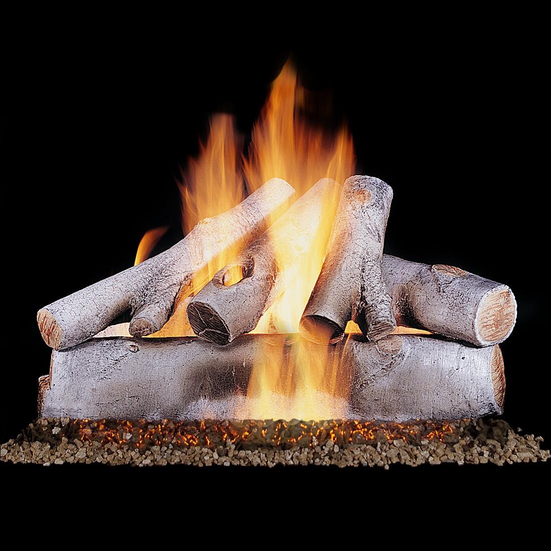 Rasmussen 30-Inch White Birch Gas Log Set With Vented Natural Gas Custom Embers Pan Burner - Remote Ready Safety Pilot thumbnail
