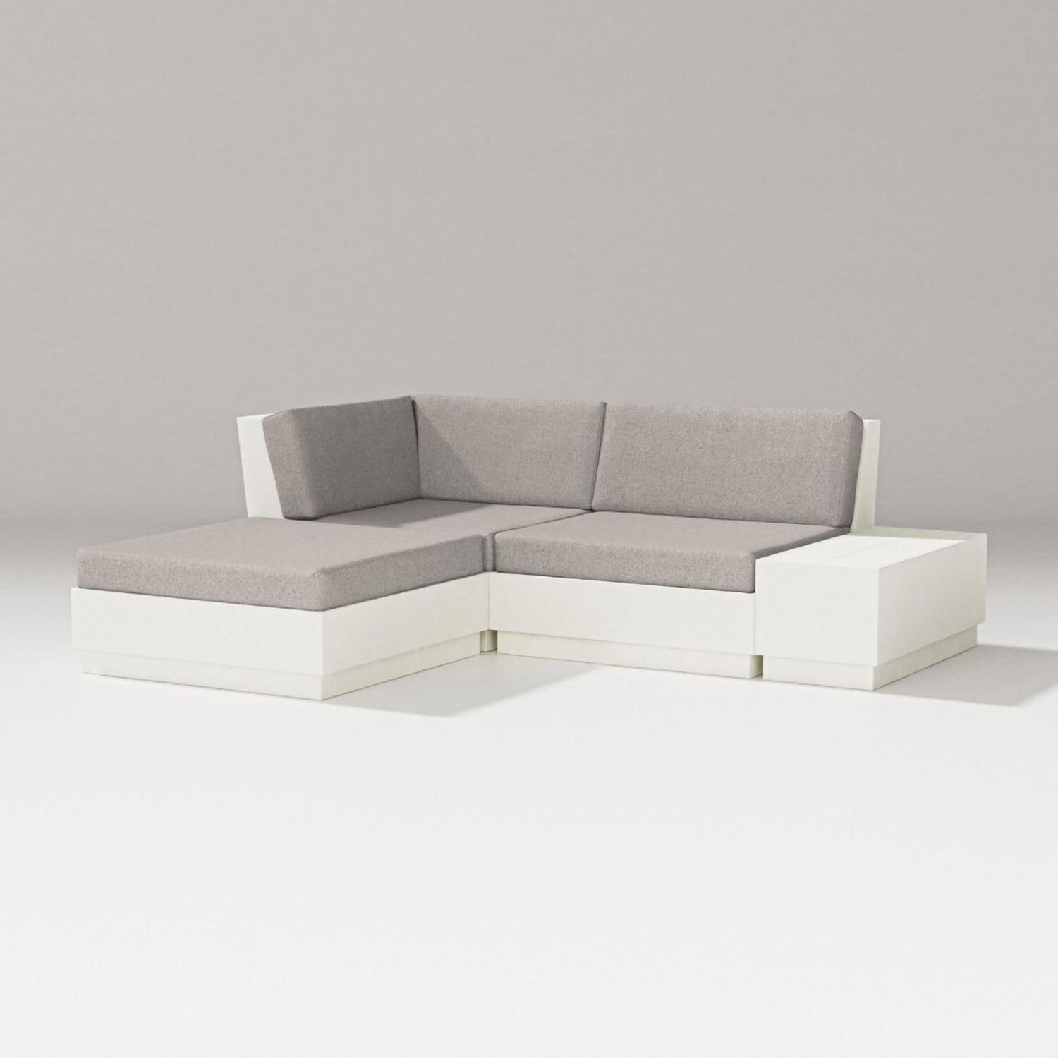 Elevate 4 Pc Recycled Plastic Sectional Loveseat w/ Chaise Lounge Seating Set in Vintage White/Weathered Tweed By PW Designer Series - Set - White Background thumbnail