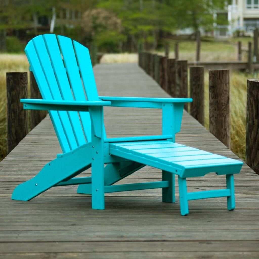 POLYWOOD Palm Coast Recycled Plastic Wood Patio Adirondack with Hideaway Ottoman - Aruba - On the Deck thumbnail