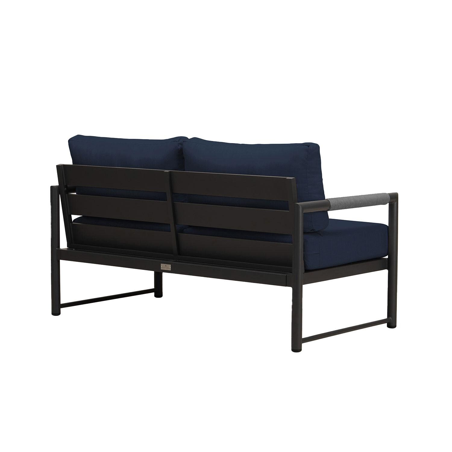 Lakeview AVEBAY-BK-CO-LS-IN Avenue Bay Black/Carbon Loveseat - Spectrum Indigo - Rear Angled - White Background thumbnail