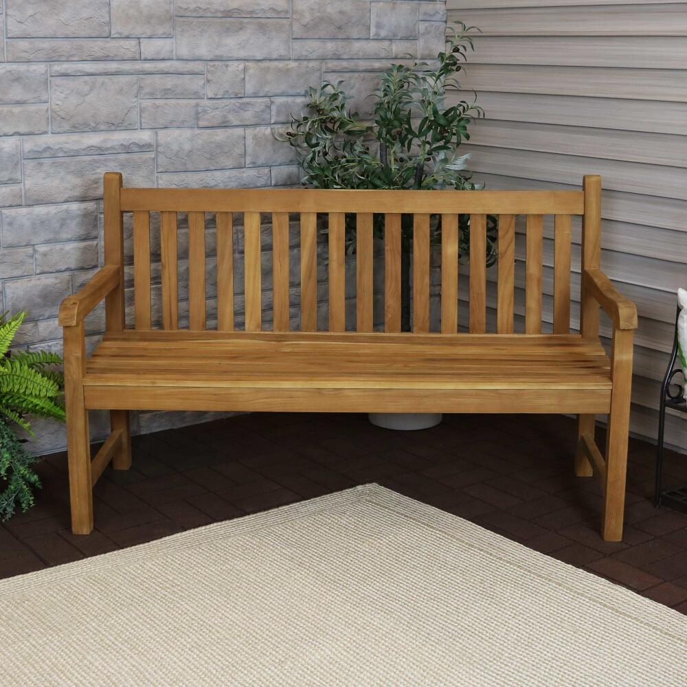 Sunnydaze Decor Outdoor Teak Wooden Garden Bench - Mission Style - 2-Person - 59-Inch - JVA-346 image