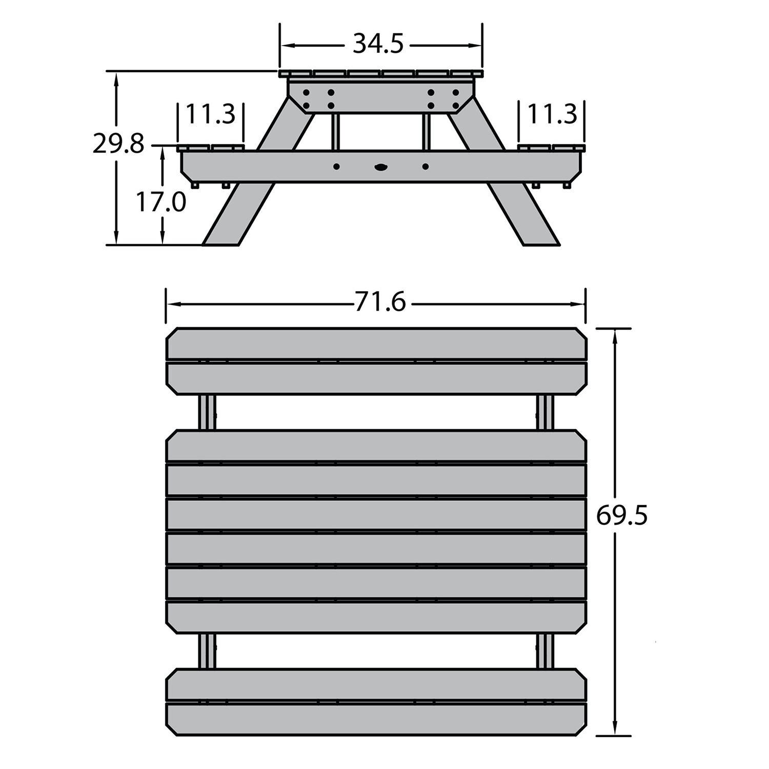 Lakeview Ledgefield Commercial Grade National Picnic Table - Saddle - Dimensions thumbnail