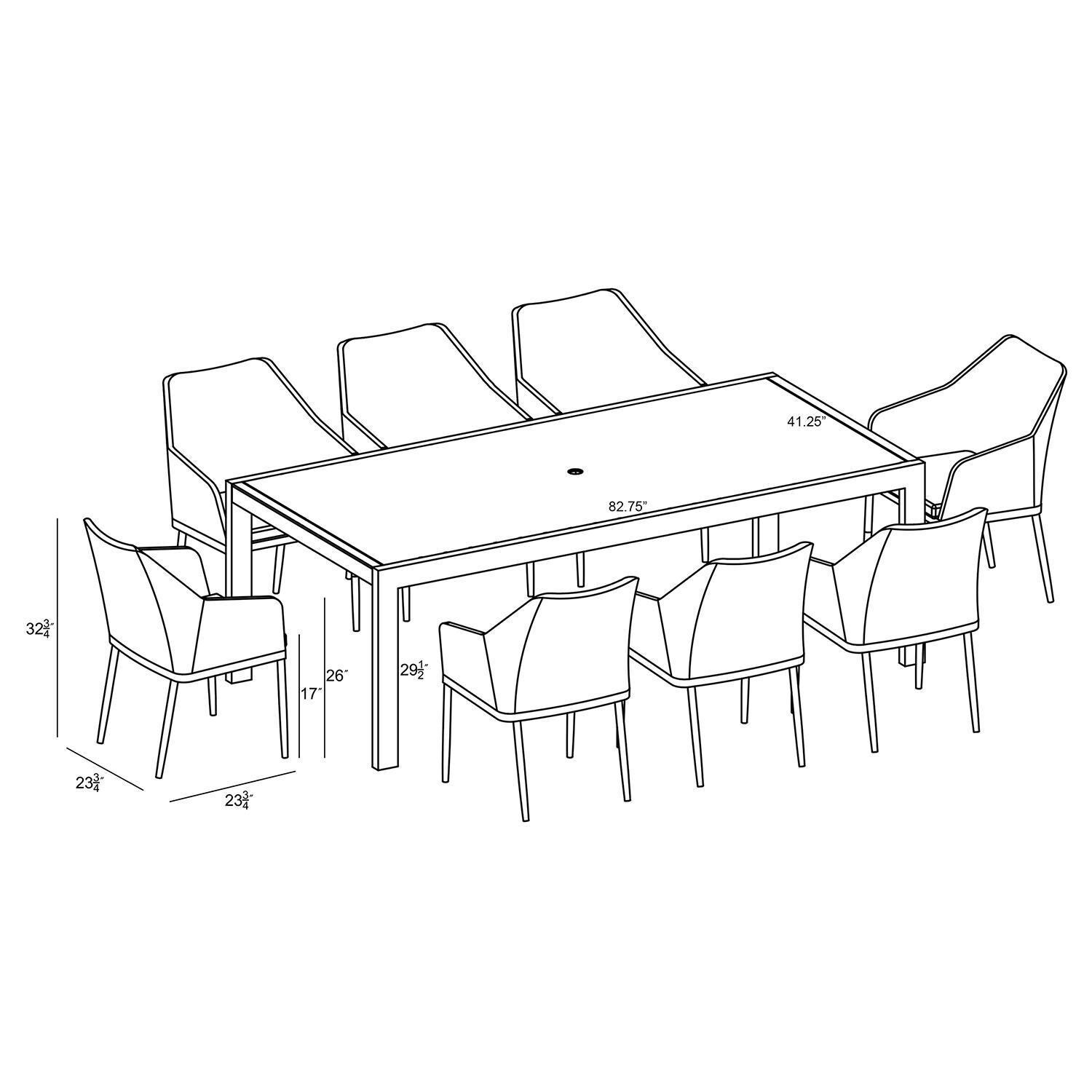 Starlook Bay 9 Pc Aluminum Dining Set in White by Lakeview - Dimensional thumbnail