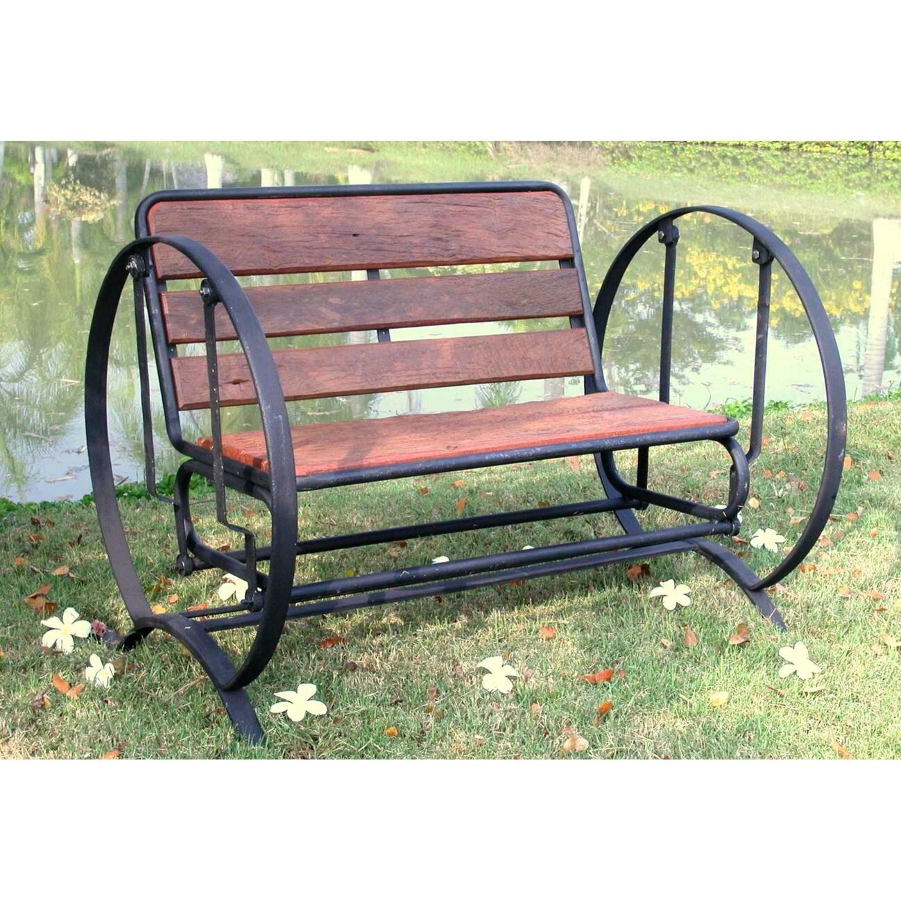 Groovystuff Iron Glider Teak Wood Bench TF331 Ultimate Patio