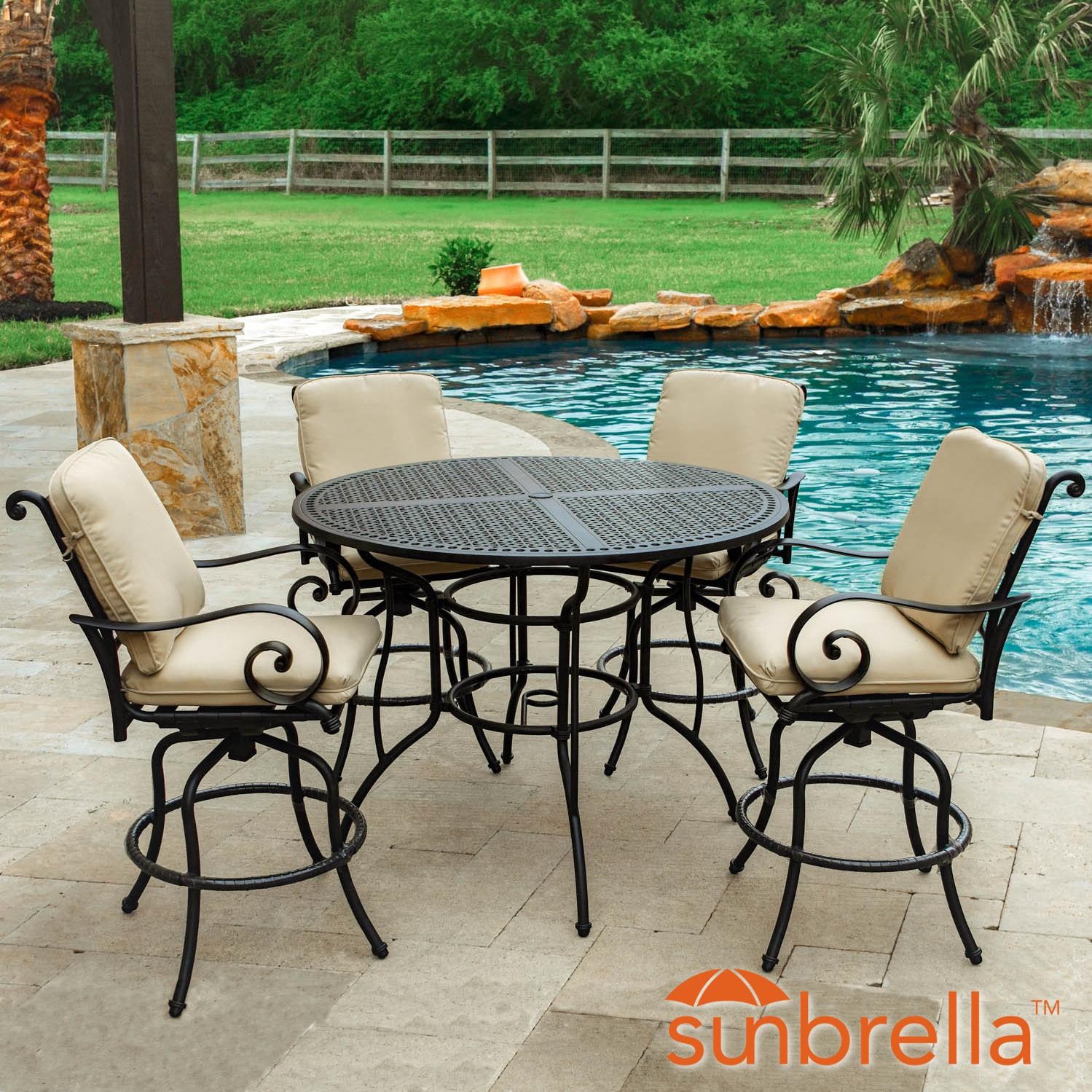 Elysian 5 Piece Aluminum Patio Bar Set W 52 Inch Round Table Elysian 5 Piece Aluminum Patio Bar Set W 52 Inch Round Table Sunbrella Canvas