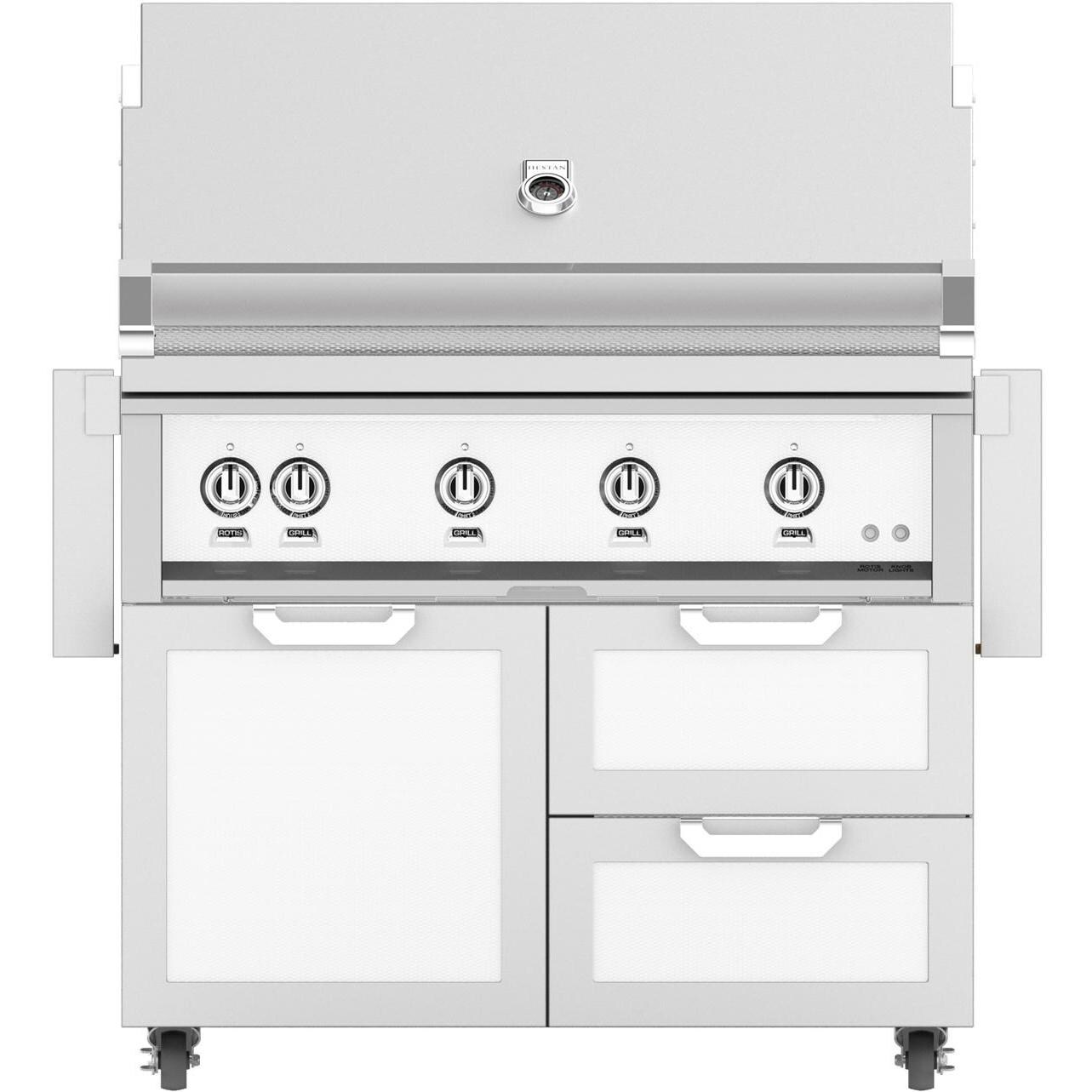 Hestan 42-Inch Freestanding Propane Gas Grill W/ All Infrared Burners & Rotisserie On Double Drawer & Door Tower Cart - Froth - GSBR42-LP-WH thumbnail