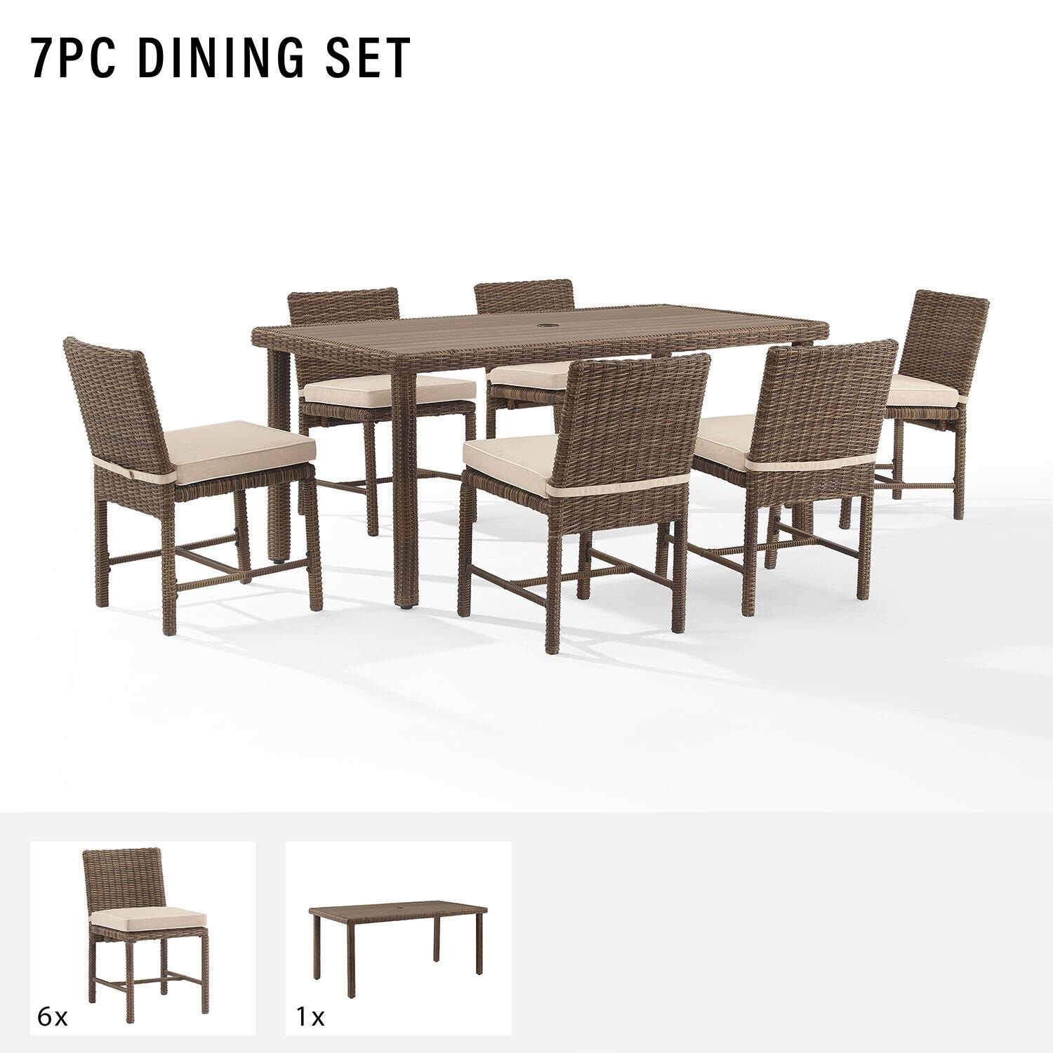 Ultimate Patio UP-92653WB-SA 7Pc Wicker Outdoor Dining Set in Sand - Included in Set (Six Dining Chairs & Dining Table) - Diagram thumbnail