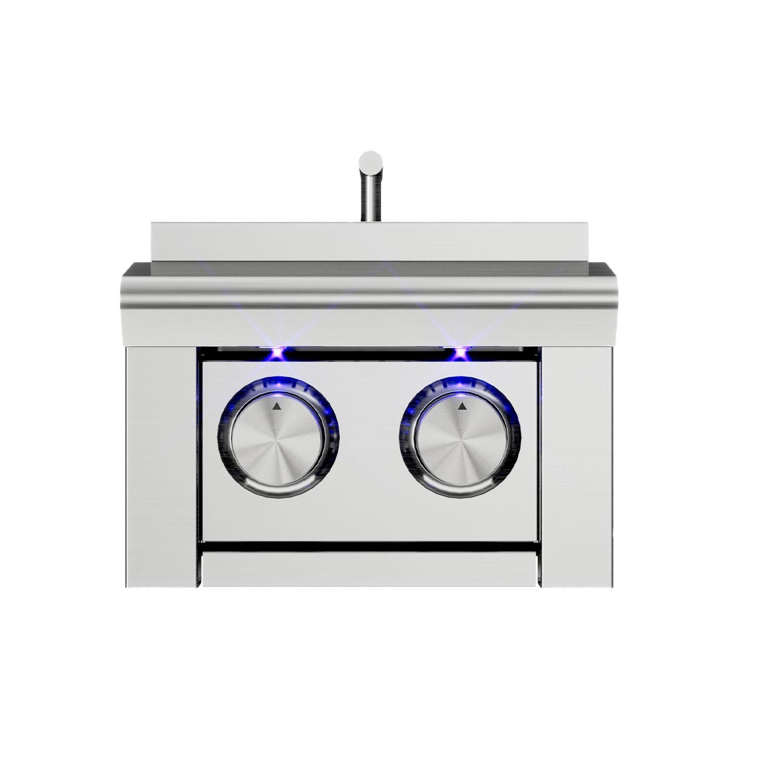XO Appliance XOGSIDEBXLTL 12 1/2-in Performance XLT Propane Double Side Burner - Knobs - White Background thumbnail