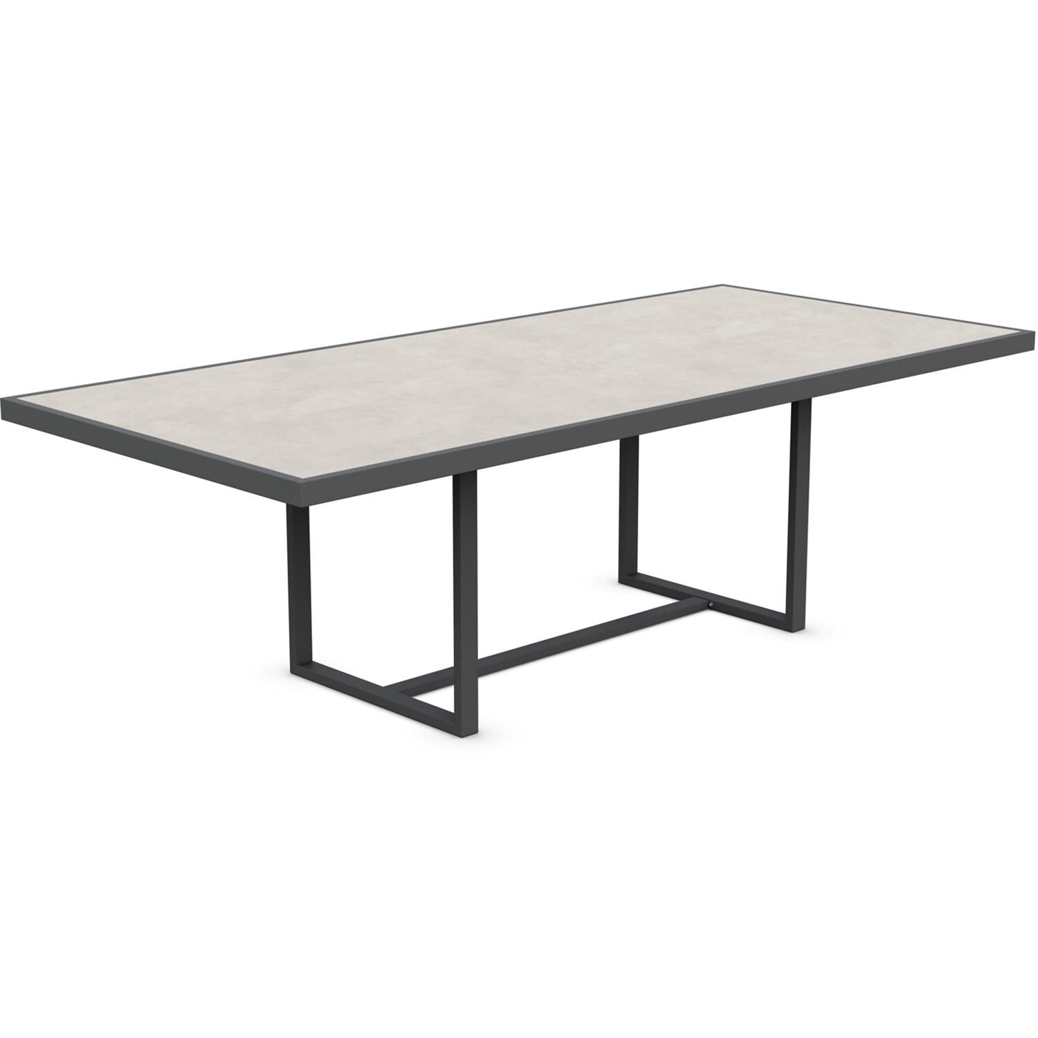 Azzurro Living Pavia 96 Inch Charcoal Aluminum Dining Table W/ Albarium Dekton Top - Angled - White Background thumbnail