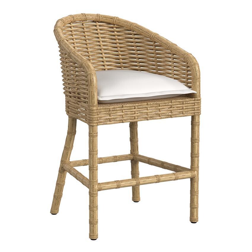 Playa Resin Wicker Counter Height Bar Stool in Medium Wood/Soothe Pearl by Sunset West