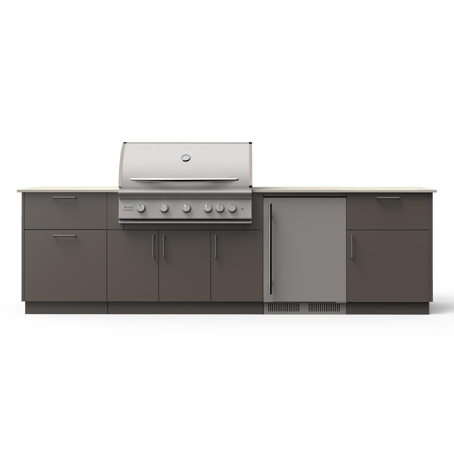 Blaze Morning Glow 10-Ft Outdoor Kitchen Island w/ 40-Inch LTE+ Natural Gas Grill, Fridge in Gunmetal w/ Aeris Countertop