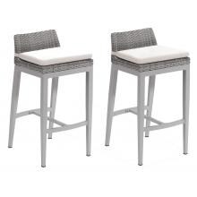 Argento 2 Piece Wicker Patio Bar Stool Set W/ Eggshell White Cushions By Oxford Garden image