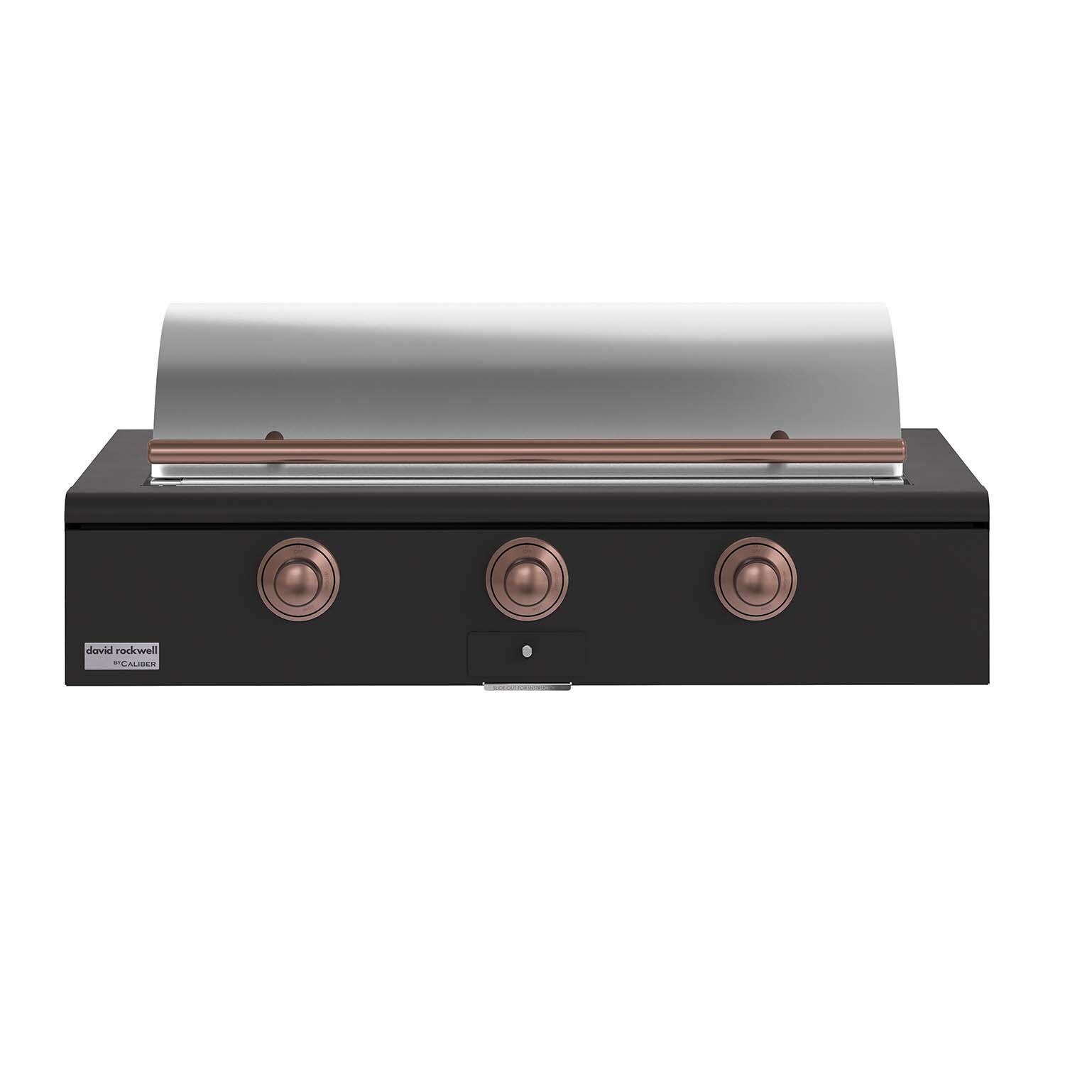 Caliber CRG-48BN00-A-085-H03 48-in Natural Gas Built-In Rockwell Grill - Ultra Matte Black w/ Copper Hardware - Closed Lid - White Background thumbnail