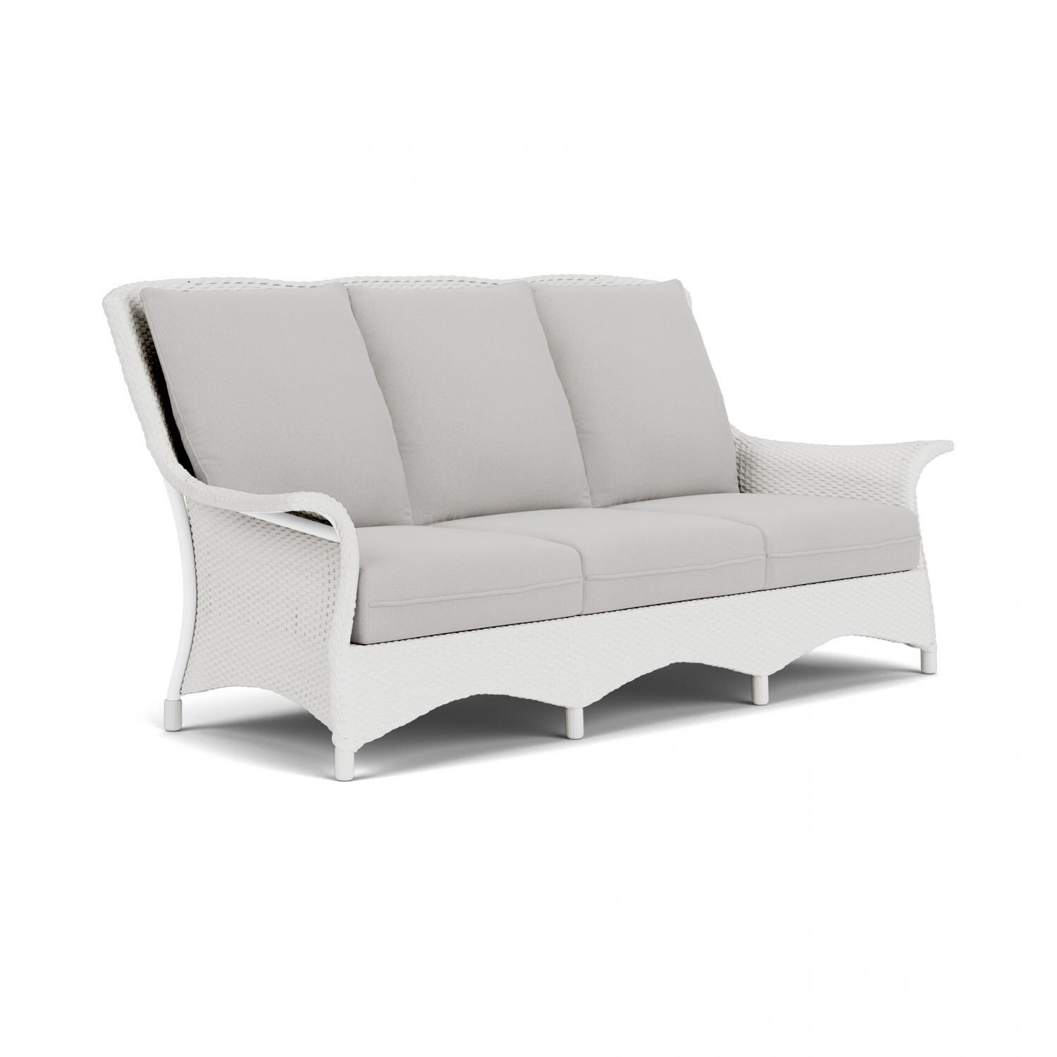 Lloyd Flanders Mandalay Sofa in Matte White Finish with Tundra Dove fabric - Angled thumbnail