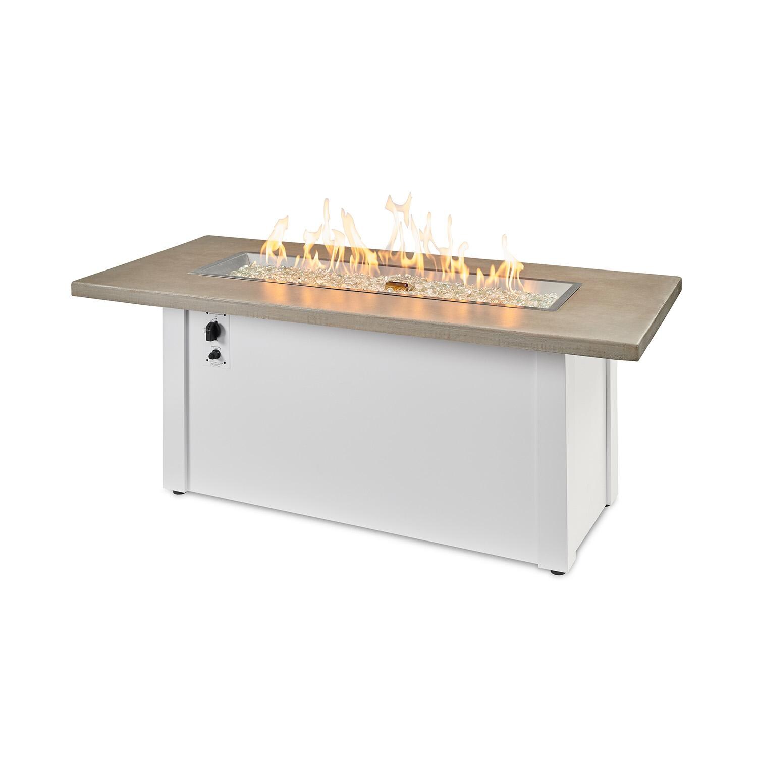 Havenwood 44 Inch Natural Gas Fire Pit Table W/ Pebble Grey Top & White Base - White Background thumbnail