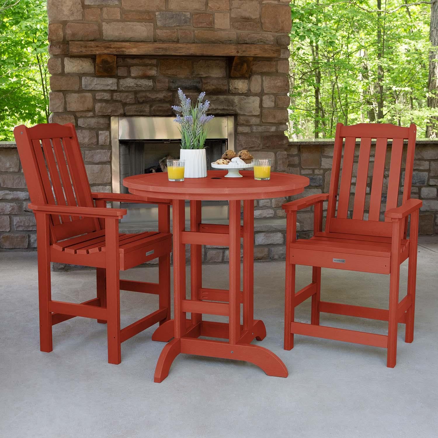 Lakeview Outdoor Designs Hart Lane 3 Pc Recycled Plastic Round Counter Dining Set in Rustic Red by - LV-CNL36-RED