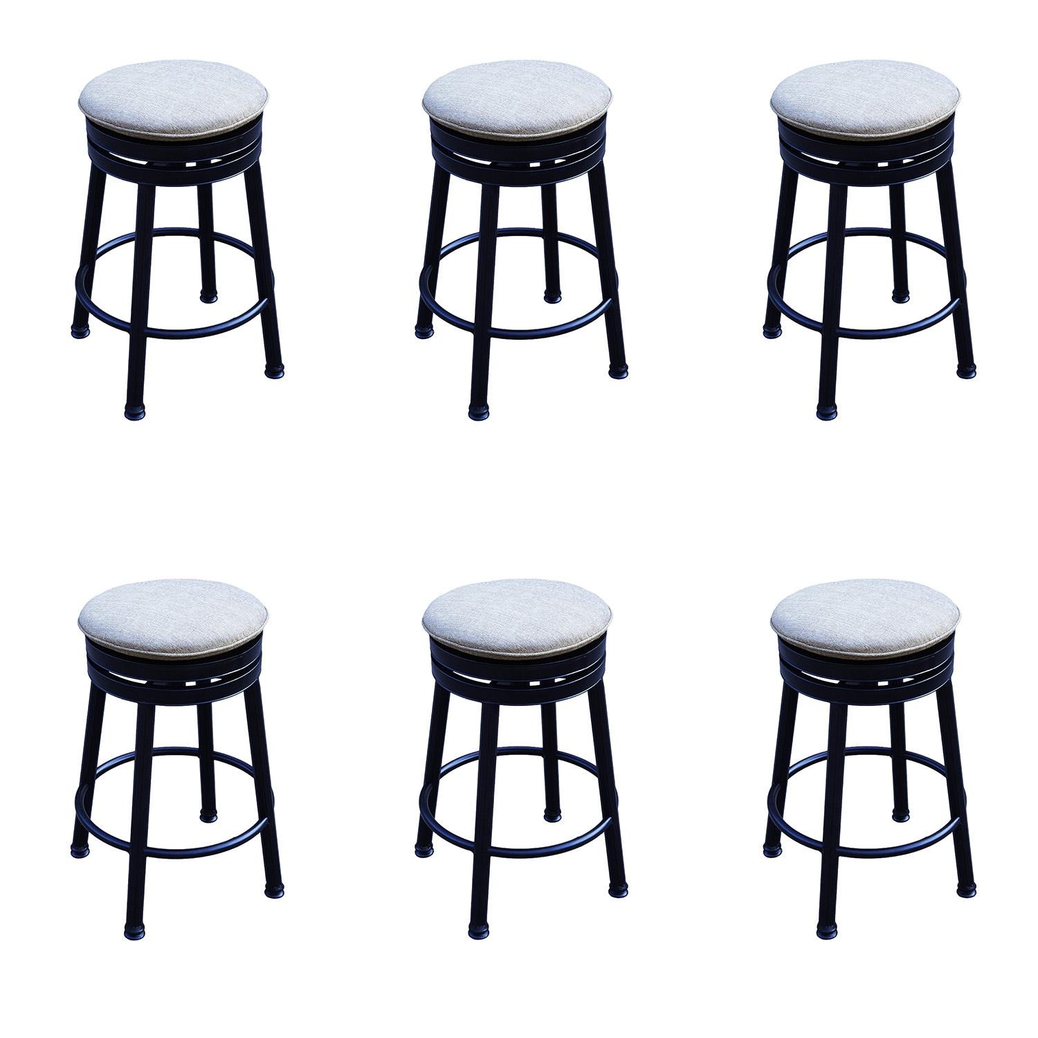 Classic Cast Aluminum 6 Pc Set Round Backless Counter Height Bar Stool Set in Antique Bronze/Beige Canvas by Darlee