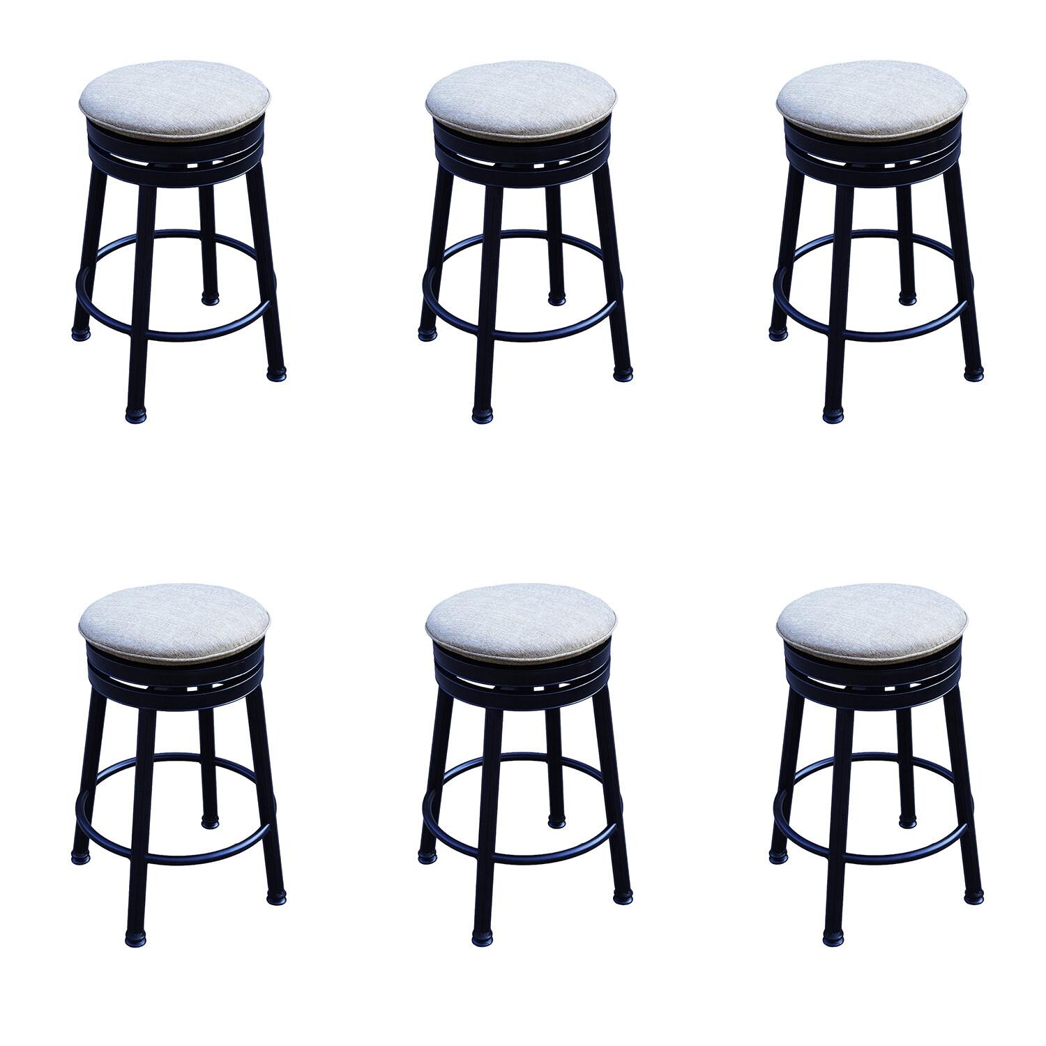 Classic Cast Aluminum 6 Pc Set Round Backless Counter Height Bar Stool Set in Antique Bronze/Beige Canvas by Darlee