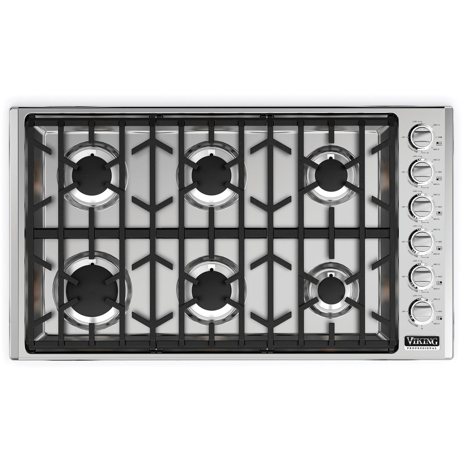 Viking Professional 5 Series 36-Inch 6-Burner Natural Gas Cooktop - Stainless Steel - VGSU53616BSS