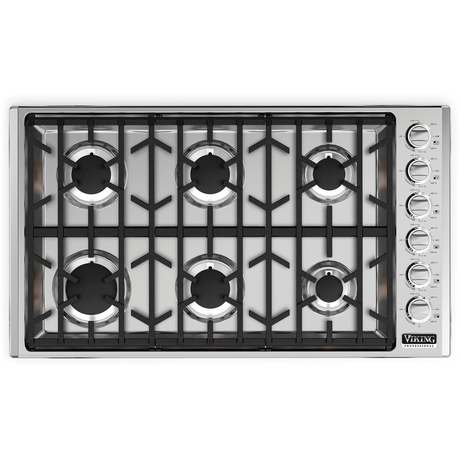 Viking Professional 5 Series 36-Inch 6-Burner Natural Gas Cooktop - Stainless Steel - VGSU53616BSS