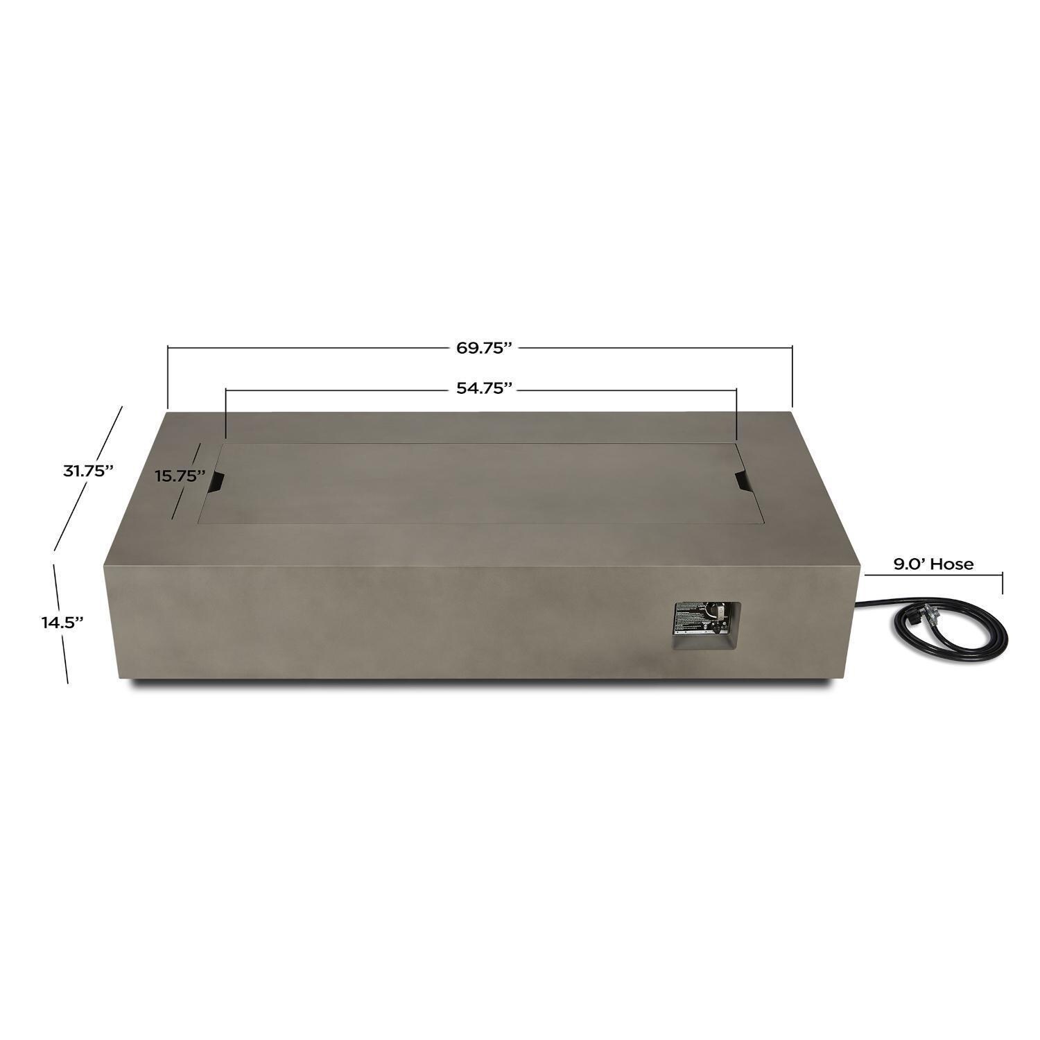 Lakeview Outdoor Designs SC-C9814LP-MGRY Elysian 70-Inch Rectangle Propane Gas Fire Table - Dimensions thumbnail