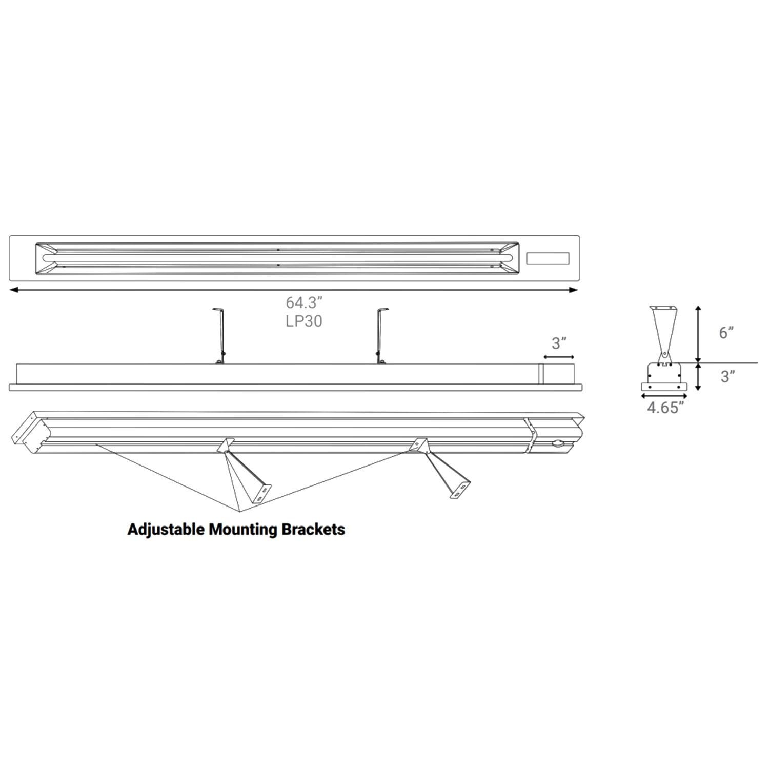 Eurofase LP30480B 3000 Watt Low Profile Electric Marine Grade 480V Infrared Single Element Heater - Dimensional thumbnail